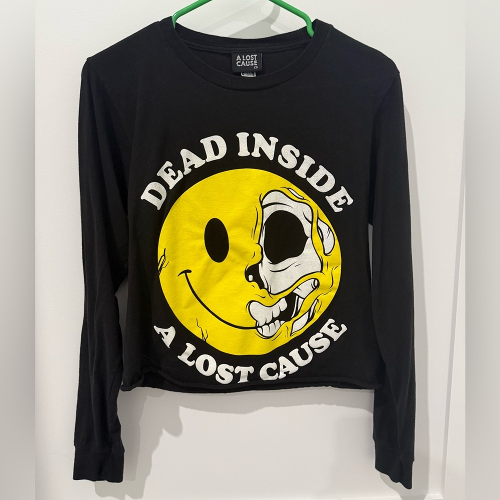 A Lost Cause skull dead inside long sleeve crop top XS